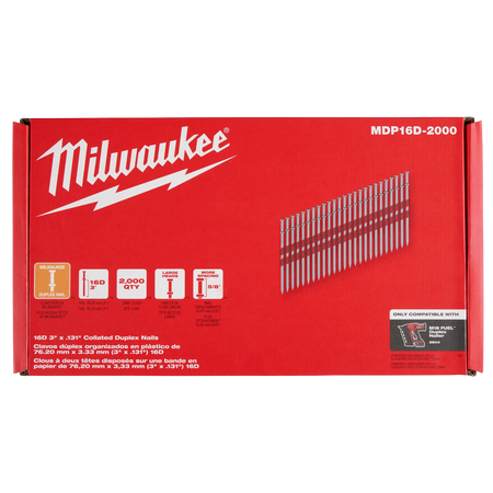 Milwaukee MDP16D-2000,  16D 3” x .131” Collated Duplex Nails