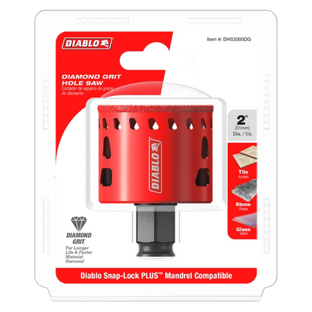 Diablo DHS2000DG, 2" Diamond-Grit Hole Saw for Tile, Stone and Glass