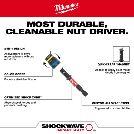 Milwaukee 49-66-4543, SHOCKWAVE Impact Duty™ 5/16” and 3/8” x 2-1/2” QUIK-CLEAR™ 2-in-1 Magnetic Nut Driver