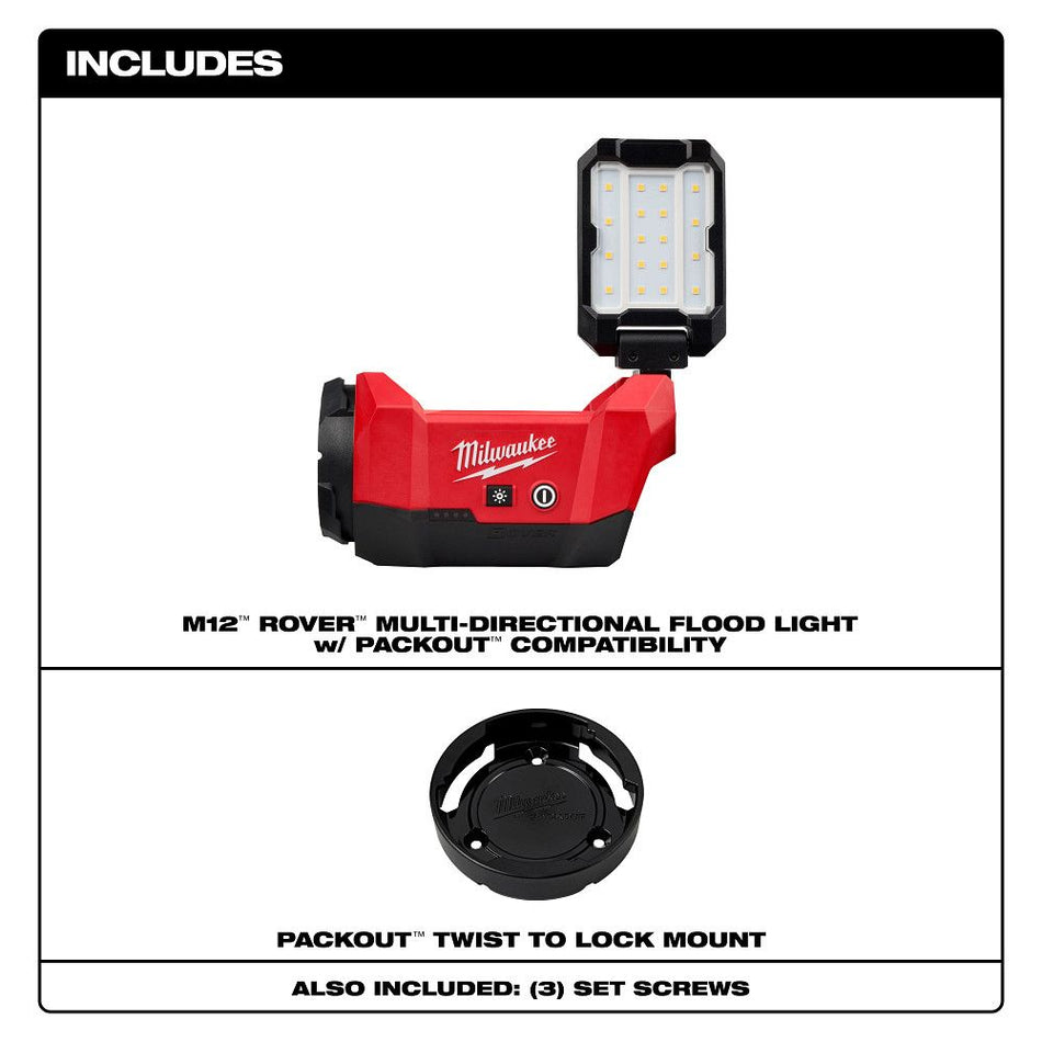 Milwaukee 2350-20, M12™ ROVER™ Multi-Directional Flood Light w/ PACKOUT™ Compatibility
