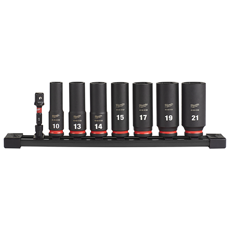 Milwaukee 49-66-7021, 3/8" Drive SHOCKWAVE Impact Duty Metric Deep 6 Point Socket Set - 8 Piece