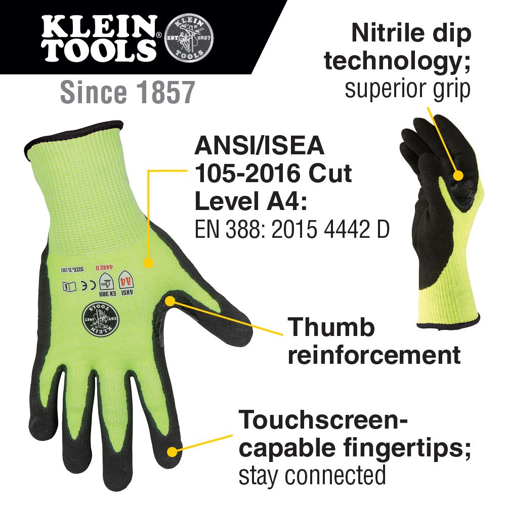 Klein Tools 60198, Work Gloves, Cut Level 4, Touchscreen, X-Large, 2-Pair