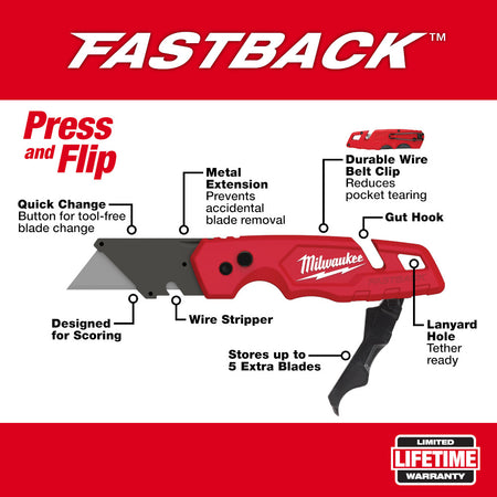 Milwaukee 48-22-1502, FASTBACK Folding Utility Knife w/ Blade Storage