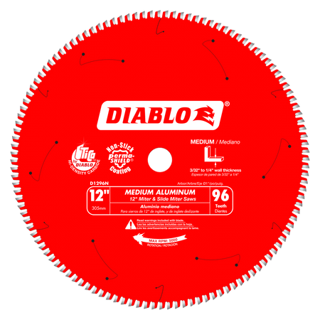Diablo D1296N, 12" X 96" Tooth Medium Aluminum Saw Blade