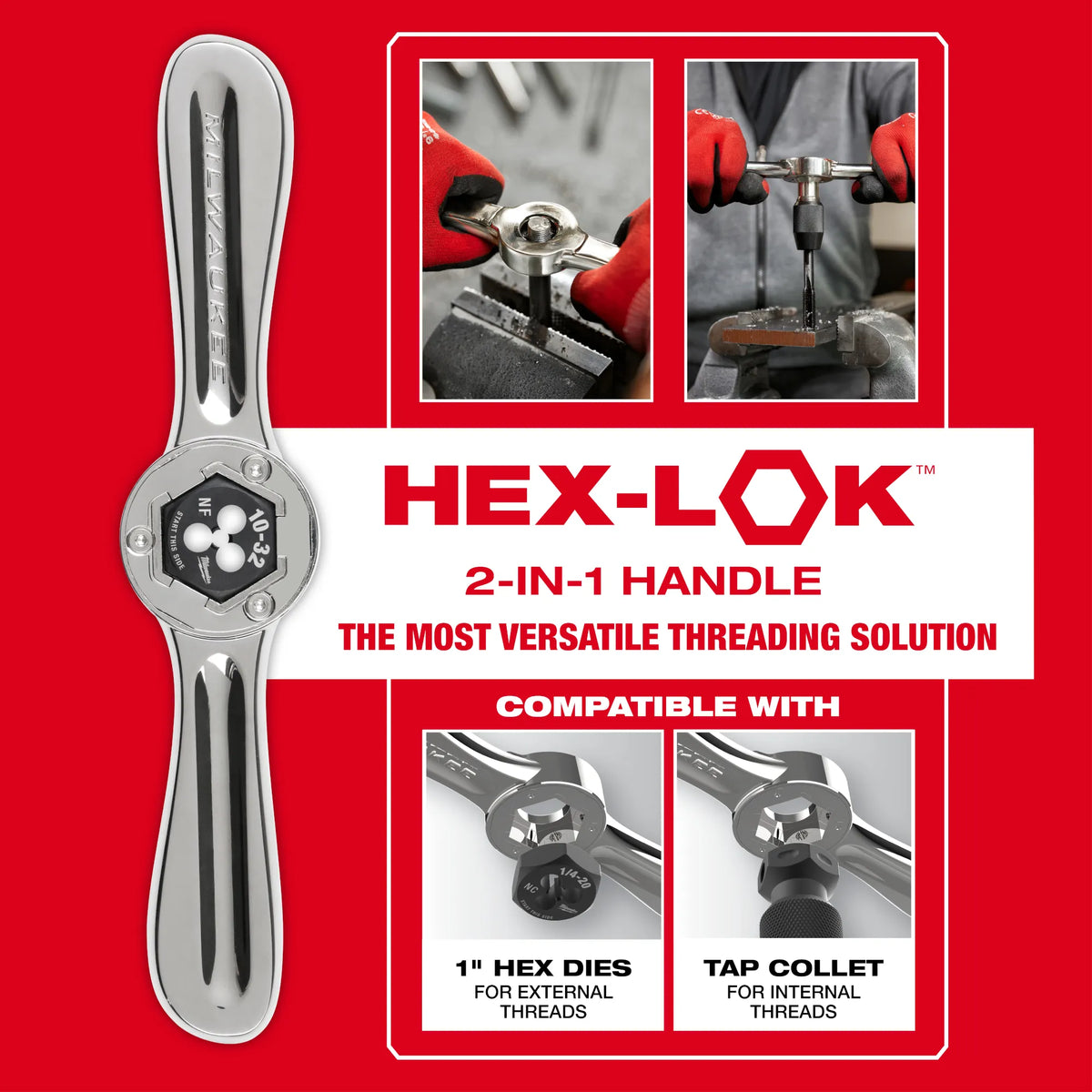 Milwaukee 49-22-5604, 38PC SAE Tap & Die PACKOUT™ Set w/ Hex-LOK™ 2-in-1 Handle
