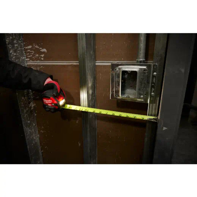 Milwaukee 48-22-0428, 25ft Compact Wide Blade Magnetic Tape Measure w/ Rechargeable 100L Light