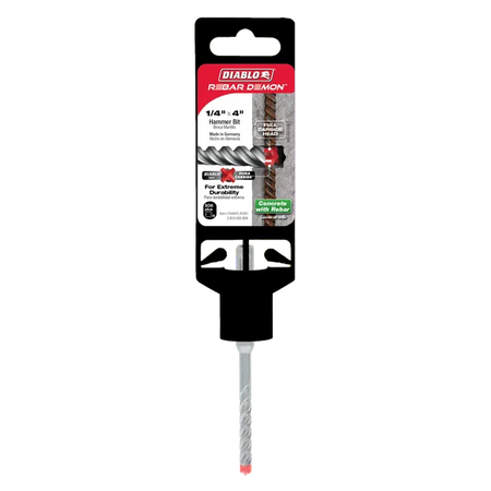 Diablo DMAPL4060, 1/4" x 2" x 4" Rebar Demon™ SDS-Plus 4-Cutter Full Carbide Head Hammer Drill Bit