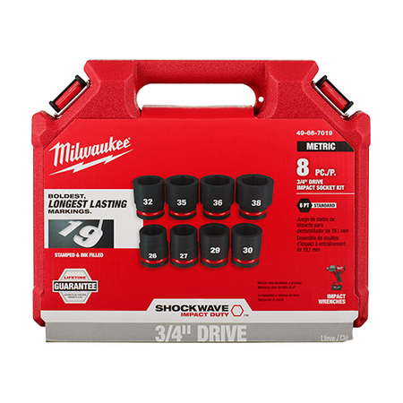 Milwaukee 49-66-7019, 3/4" Drive SHOCKWAVE Impact Duty Metric Standard 6 Point Socket Set - 8 Piece