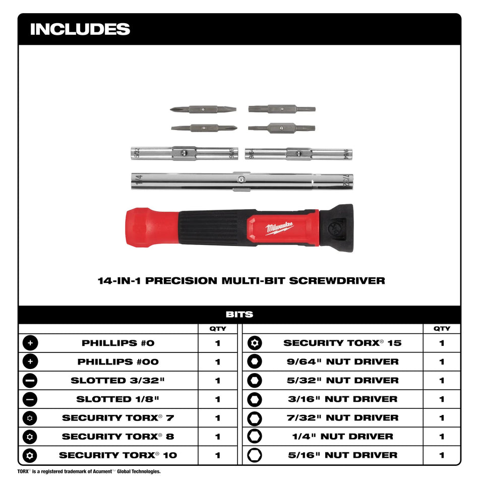Milwaukee 48-22-2933, 14-in-1 Precision Multi-Bit Screwdriver