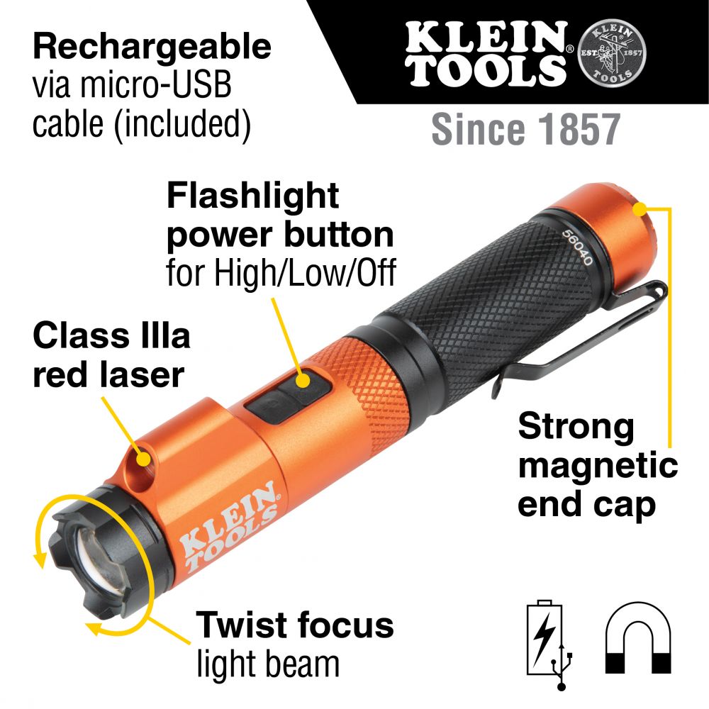 Klein Tools 56040, Rechargeable Focus Flashlight with Laser