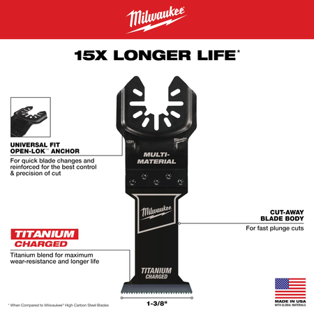 Milwaukee 49-25-1239, OPEN-LOK 1-3/8" TITANIUM ENHANCED BI-METAL MULTI-MATERIAL BLADES 10PK