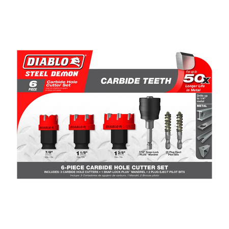Diablo DHS06CFS, 6 pc Steel Demon™ Carbide Teeth Hole Cutter Set