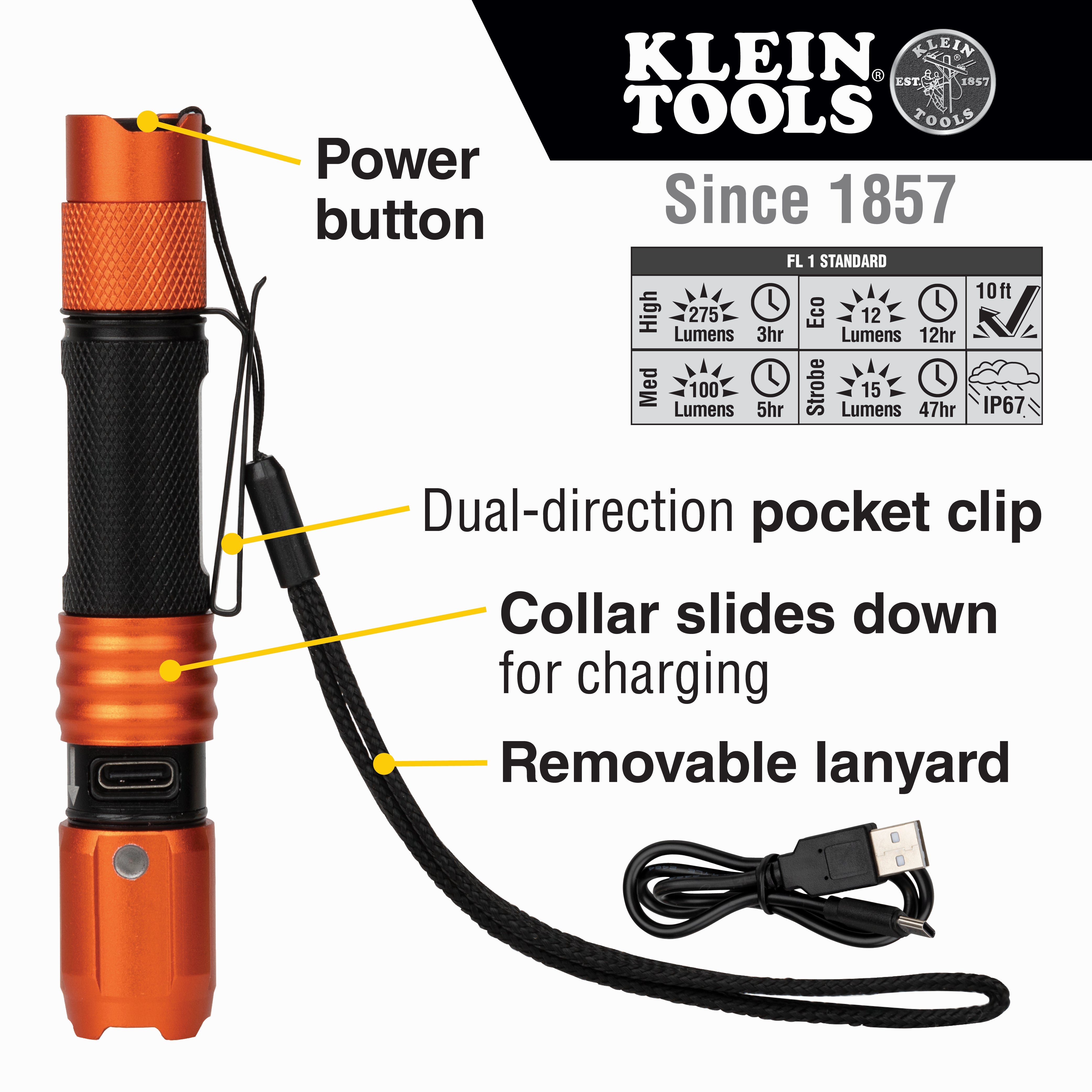 Klein Tools 56411, Rechargeable Waterproof LED Pocket Light with