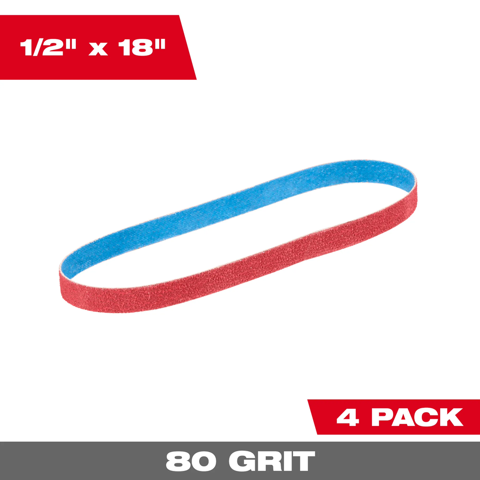 Milwaukee 48-80-9080, 1/2” x 18” 80 Grit Bandfile Belts – 4 pack