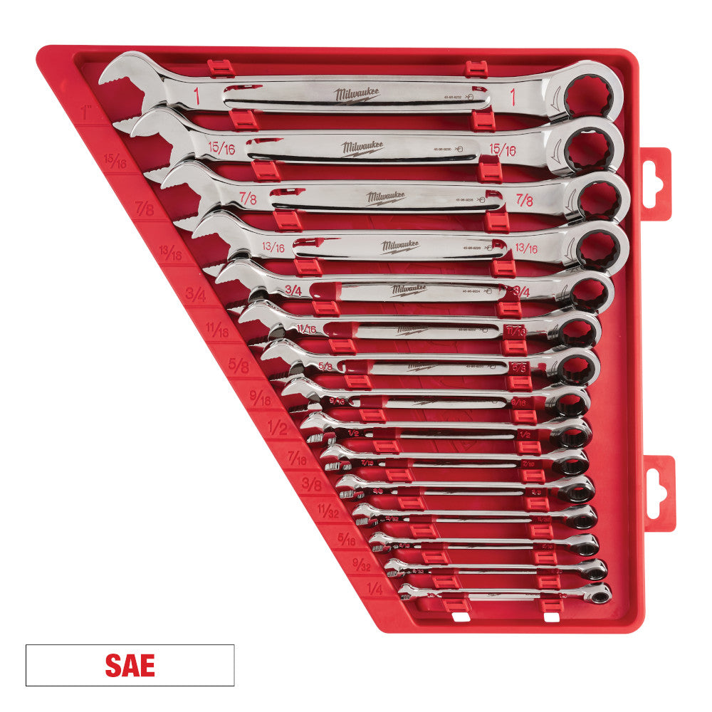 Milwaukee 48-22-9416, 15pc Ratcheting Combination Wrench Set (SAE)
