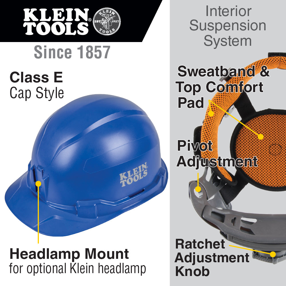 Klein Tools 60248, Hard Hat, Non-Vented, Cap Style, Blue