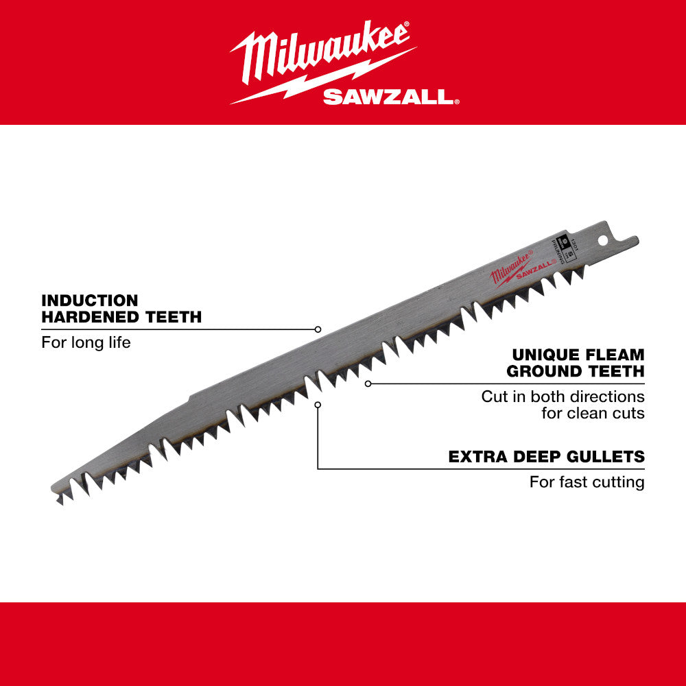 Milwaukee 48-00-1301, 9" 5 TPI Pruning SAWZALL Blade (5/pkg)
