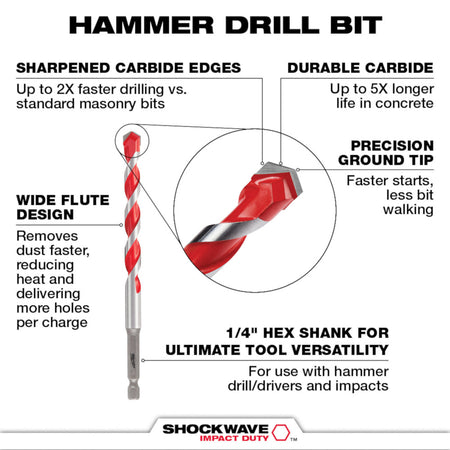 Milwaukee 48-20-9025, 7/16" x 4" x 6" Hammer Drill Bit