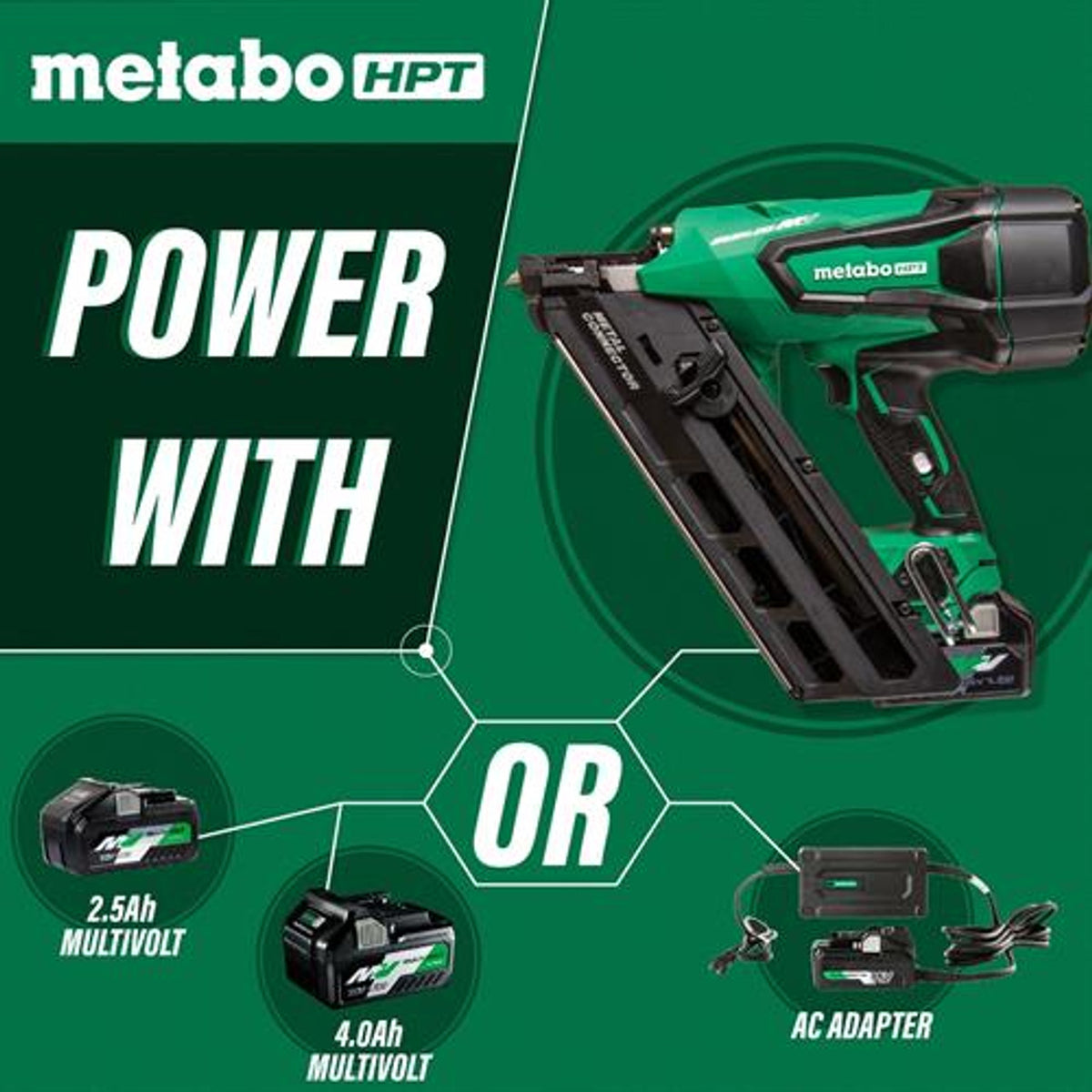 Metabo HPT NR3665DAM, 36V Multi-Volt Cordless Positive Placement Nailer Kit (2.5 Ah)