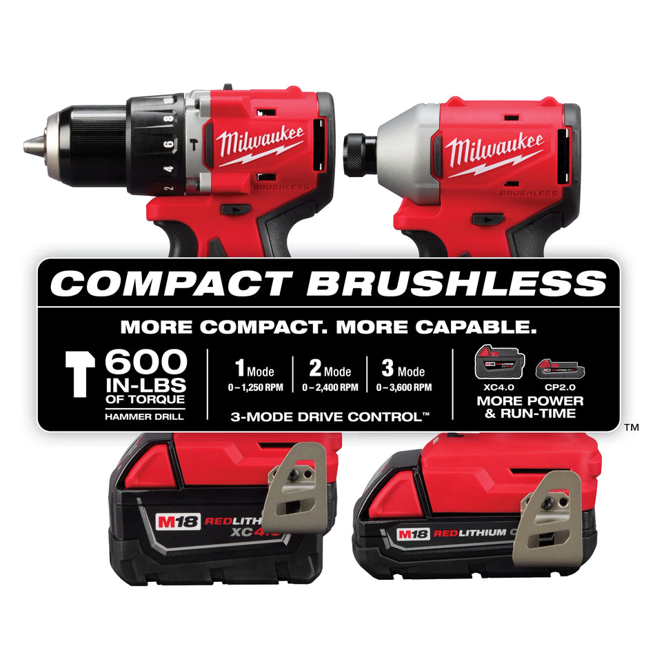 Milwaukee 3693-22CX, M18™ Compact Brushless 2-Tool Combo Kit