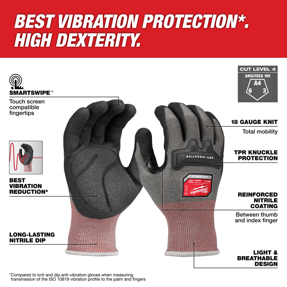 Milwaukee Anti-Vibration Cut Level 4 High Dexterity Nitrile Dipped Gloves