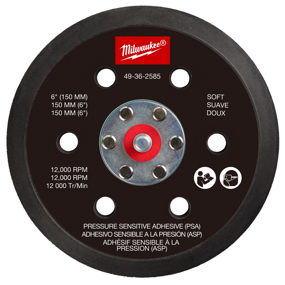 Milwaukee 49-36-2585, 6" Pressure Sensitive Adhesive Sander Backing Pad – Soft