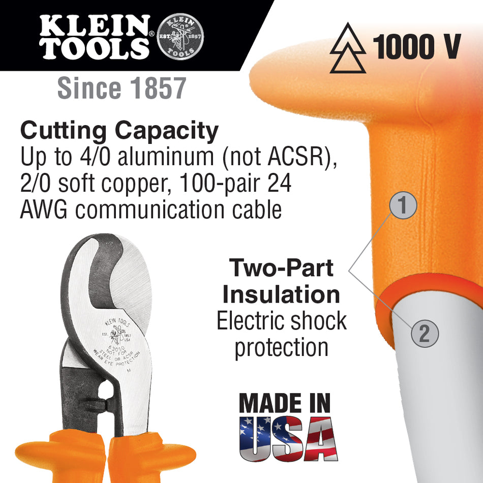 Klein Tools 63050-INS, Cable Cutter, Insulated