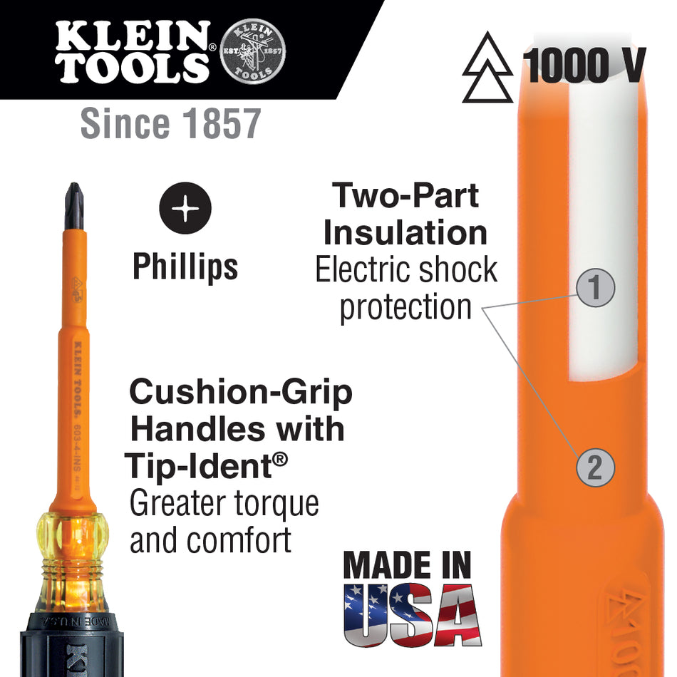 Klein Tools 33528, Screwdriver Set, 1000V Insulated Slotted and Phillips, 9-Piece