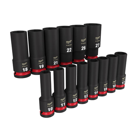 Milwaukee 49-66-7014, 1/2" Drive SHOCKWAVE Impact Duty Metric Deep 6 Point Socket Set - 14 Piece