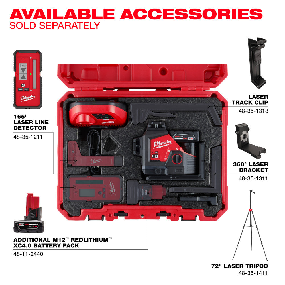 Milwaukee 3632-21, M12 Green 360° 3-Plane Laser Kit