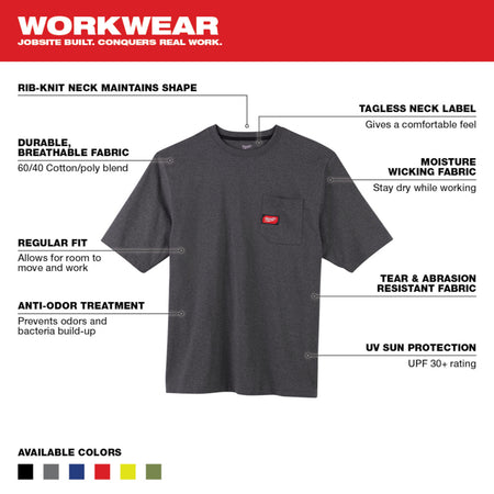 Milwaukee 601G, HEAVY DUTY POCKET TEE SHIRT (GRAY)