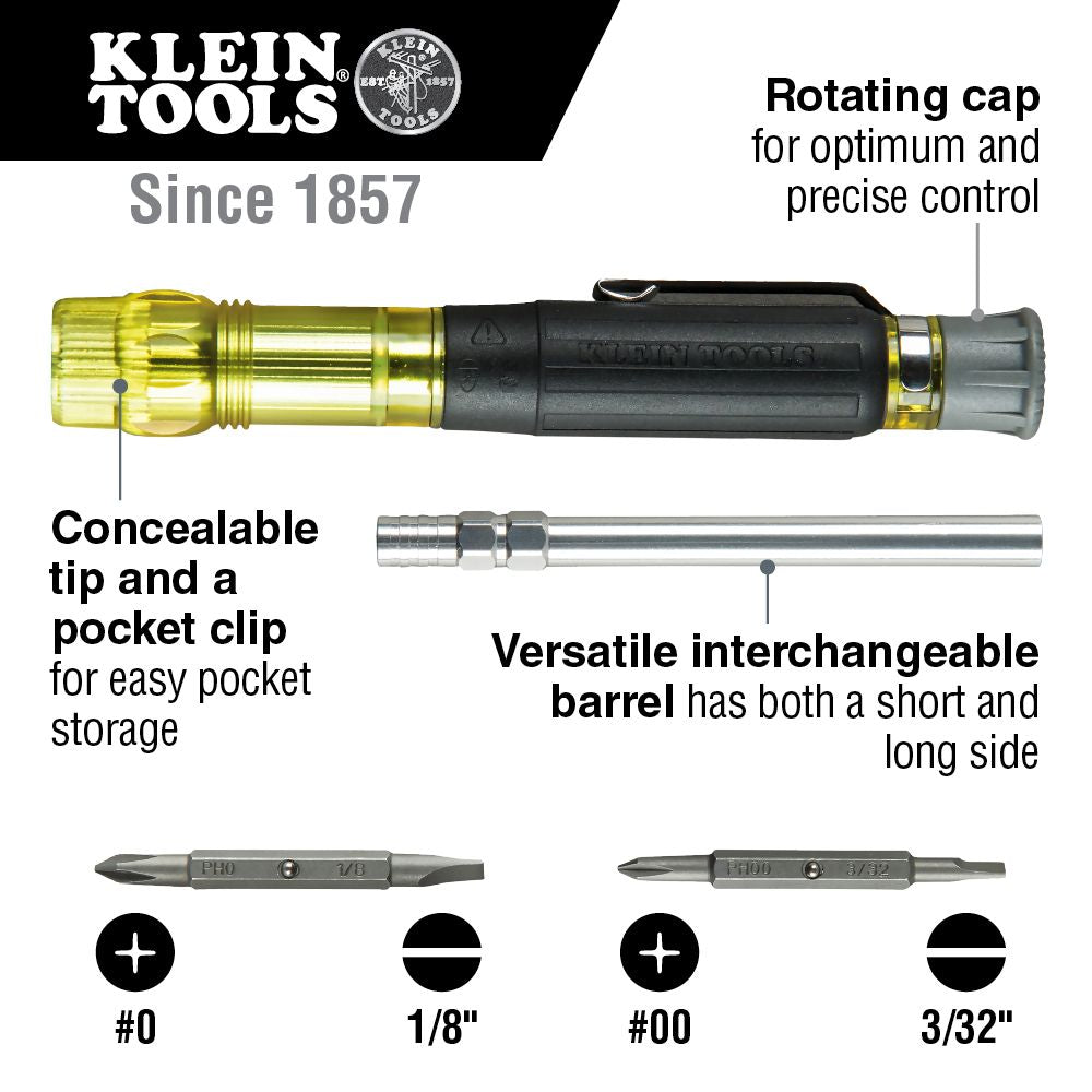 Klein Tools 32614, Multi-Bit Electronics Pocket Screwdriver, 4-in-1, Ph, Sl Bits