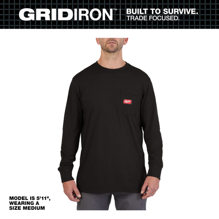 Milwaukee 606B-2X, GRIDIRON™ Pocket T-Shirt - Long Sleeve Black 2X