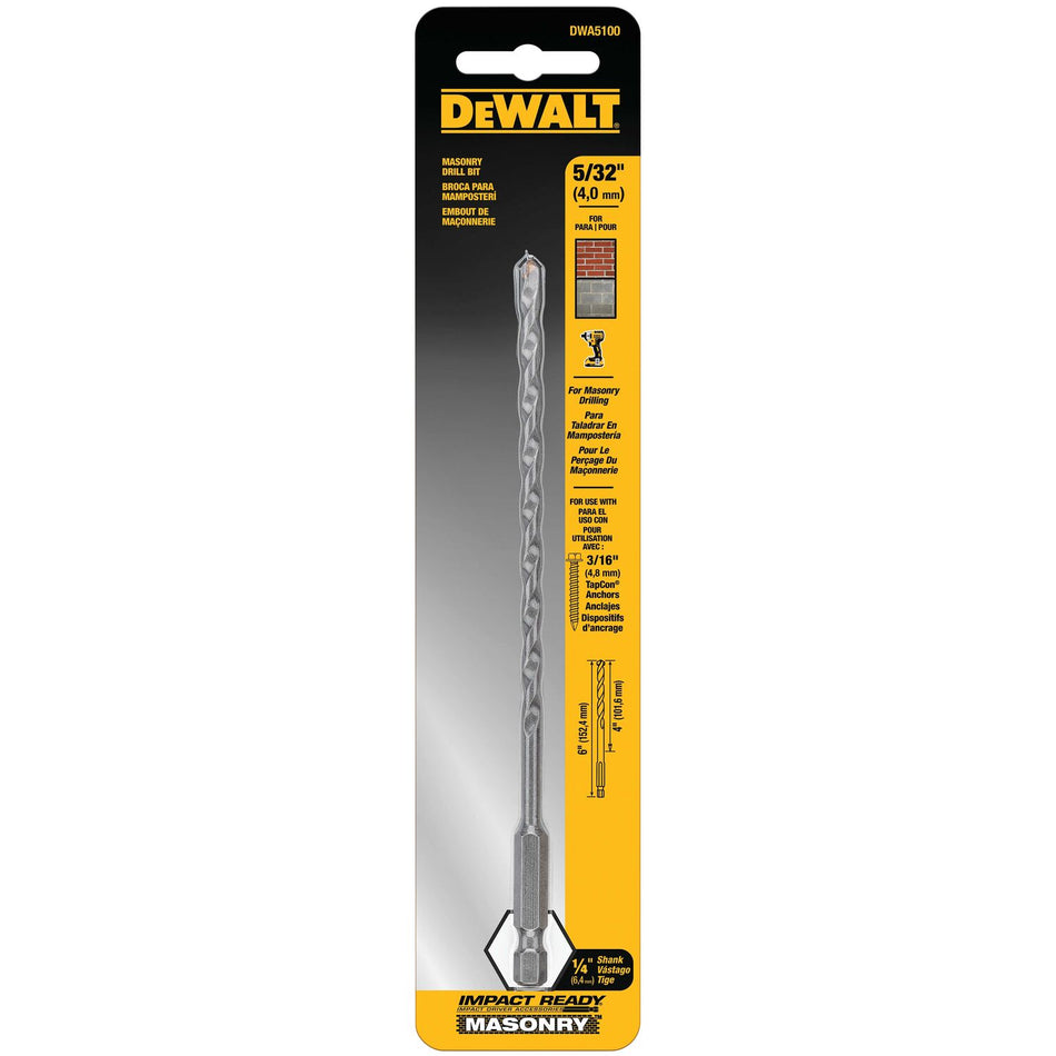 DEWALT DW5223B25, 3/16'' x 6'' Drill Bit Premium Percussion (25/Pkg sold/ea)