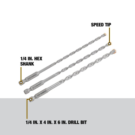 DEWALT DWA5103, 3 pc Impact Ready Masonry Bit Set