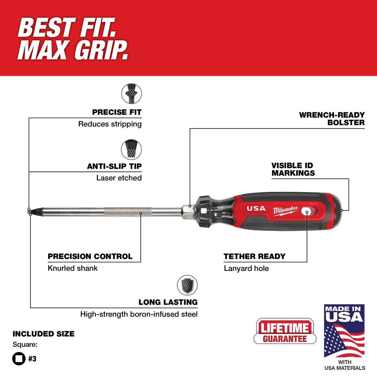 Milwaukee MT219, #3 Square 6" Cushion Grip Screwdriver (USA)