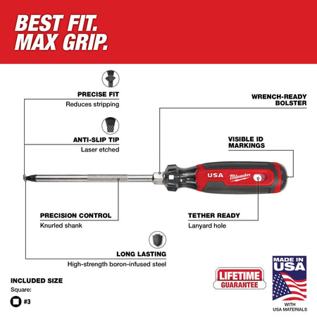 Milwaukee MT219, #3 Square 6" Cushion Grip Screwdriver (USA)