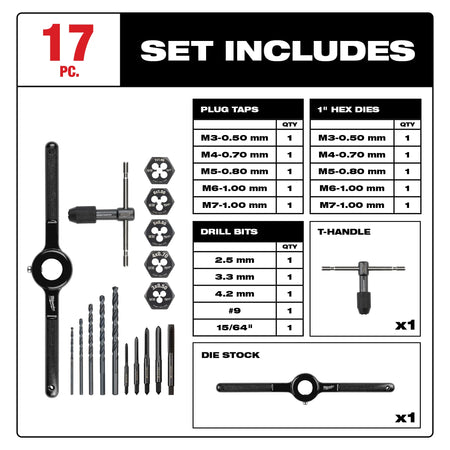 Milwaukee 49-22-5601, Metric Tap and Die Set 17-Piece