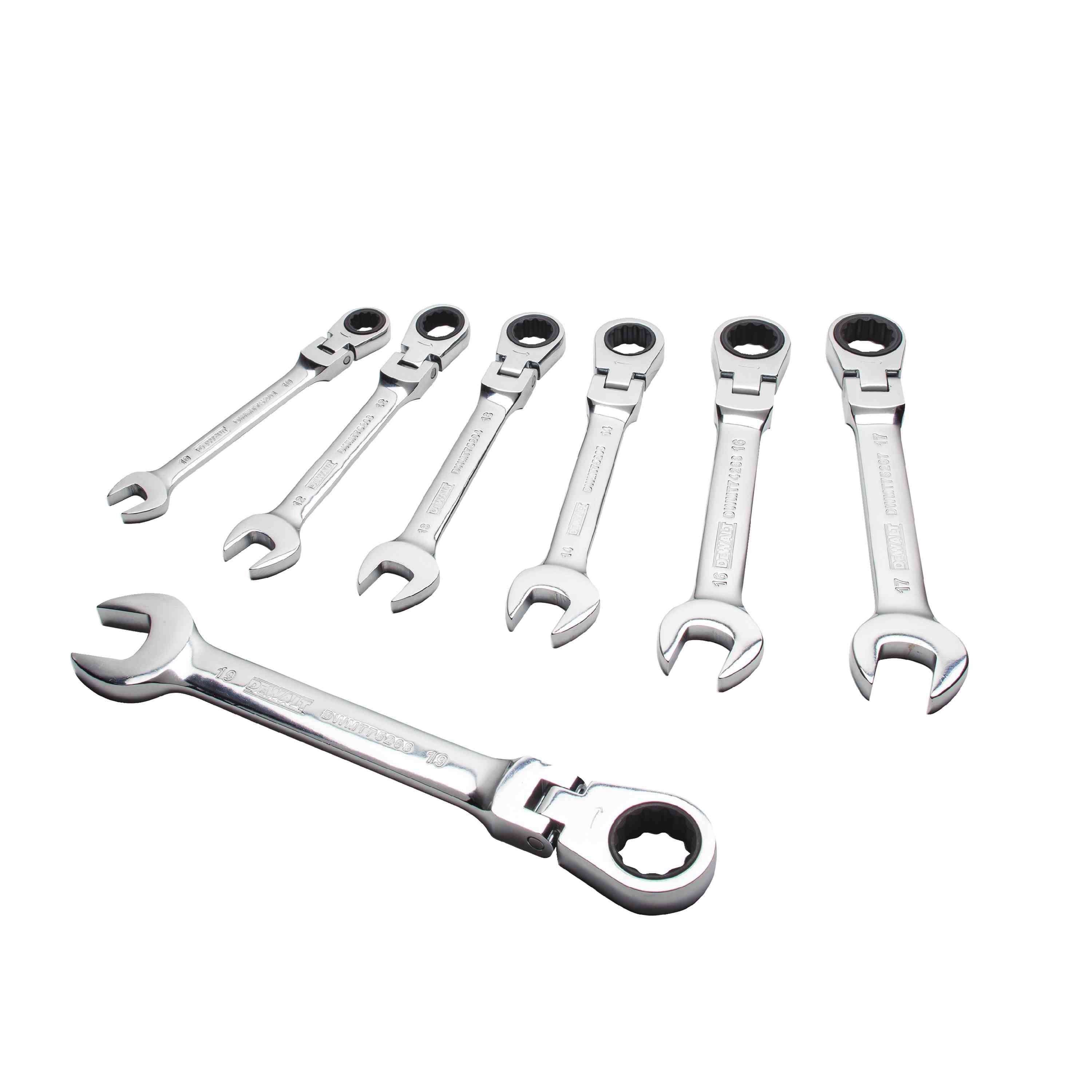 DEWALT DWMT74196, 7 Piece Ratcheting Flex Head Combination Metric Wrench Set