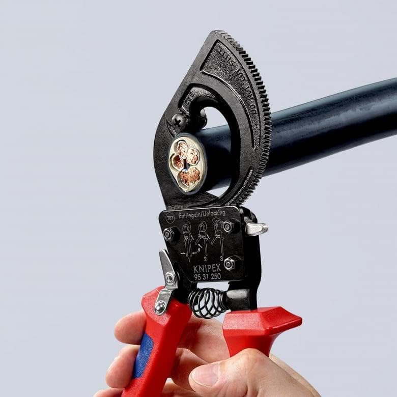 Knipex 95 31 250 SBA, Comfort Grip Ratcheting Type Cable Cutter
