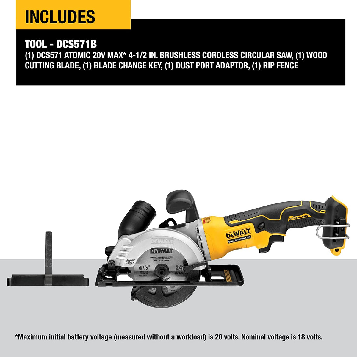 DEWALT DCS571B, ATOMIC 20V MAX BRUSHLESS 4-1/2'' Circular Saw (Tool Only)