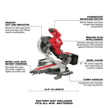 Milwaukee 2734-20, M18 FUEL 10" Dual Bevel Sliding Compound Miter Saw (Tool Only)
