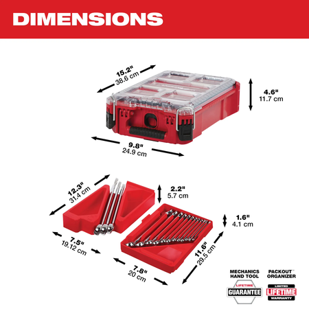 Milwaukee 48-22-9484, 15pc SAE Combination Wrench Set with PACKOUT™ Compact Organizer