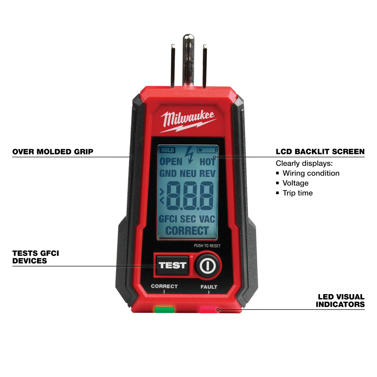 Milwaukee 2224-20, Digital GFCI Receptacle Tester