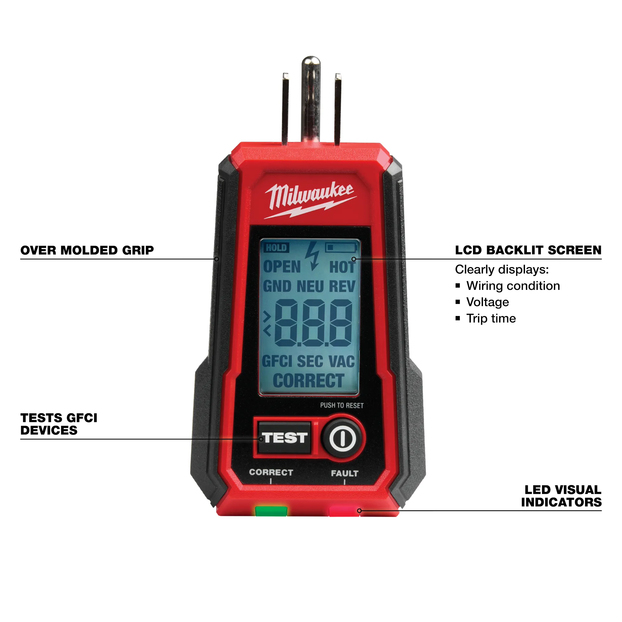 Milwaukee 2224-20, Digital GFCI Receptacle Tester