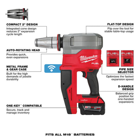 Milwaukee 2932-22XC, M18 FUEL 2" ProPEX Expander Kit w/ ONE-KEY