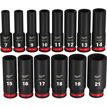 Milwaukee 49-66-7008, 3/8" Drive SHOCKWAVE Impact Duty Metric Deep 6 Point Socket Set - 14 Piece