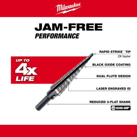 Milwaukee 48-89-9201, #1 Step Drill Bit, 1/8" - 1/2" by 1/32"