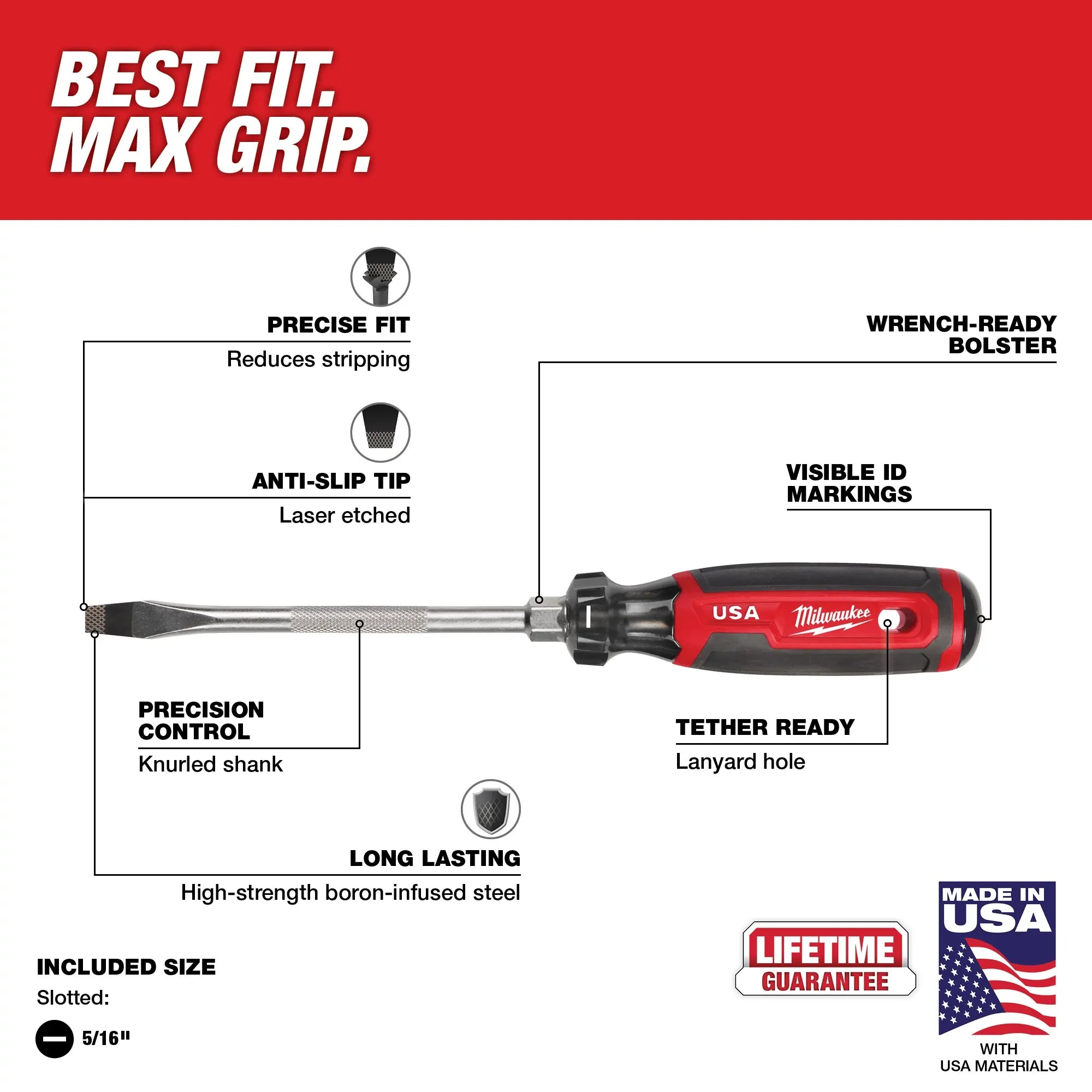 Milwaukee MT209, 3/8" Slotted 8" Cushion Grip Screwdriver (USA)
