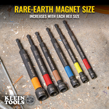 Klein Tools 32930, Magnetic Color-Coded Power Nut Setters, 6-Piece Set